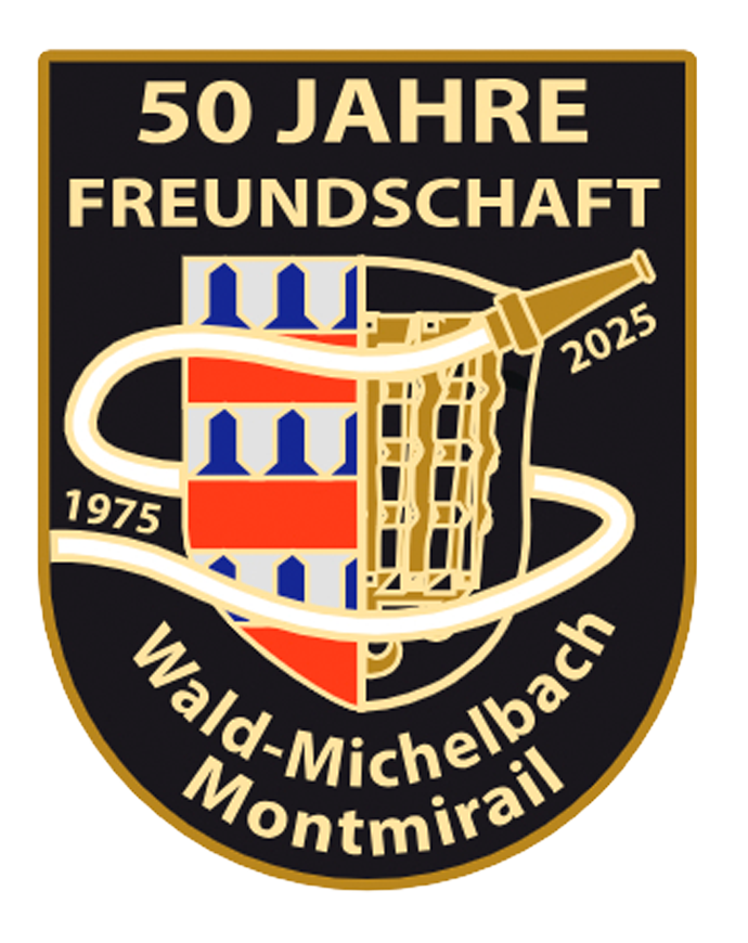 Jubiläumswappen 50 Jahre Freundschaft Wald-Michelbach und Montmirail, mit den Jahreszahlen 1975 und 2025